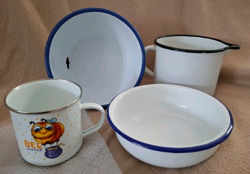 Emaille set schüsseln kanne - schüsseln,