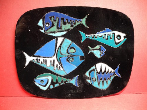 Email wandplatte mit fischen - email,